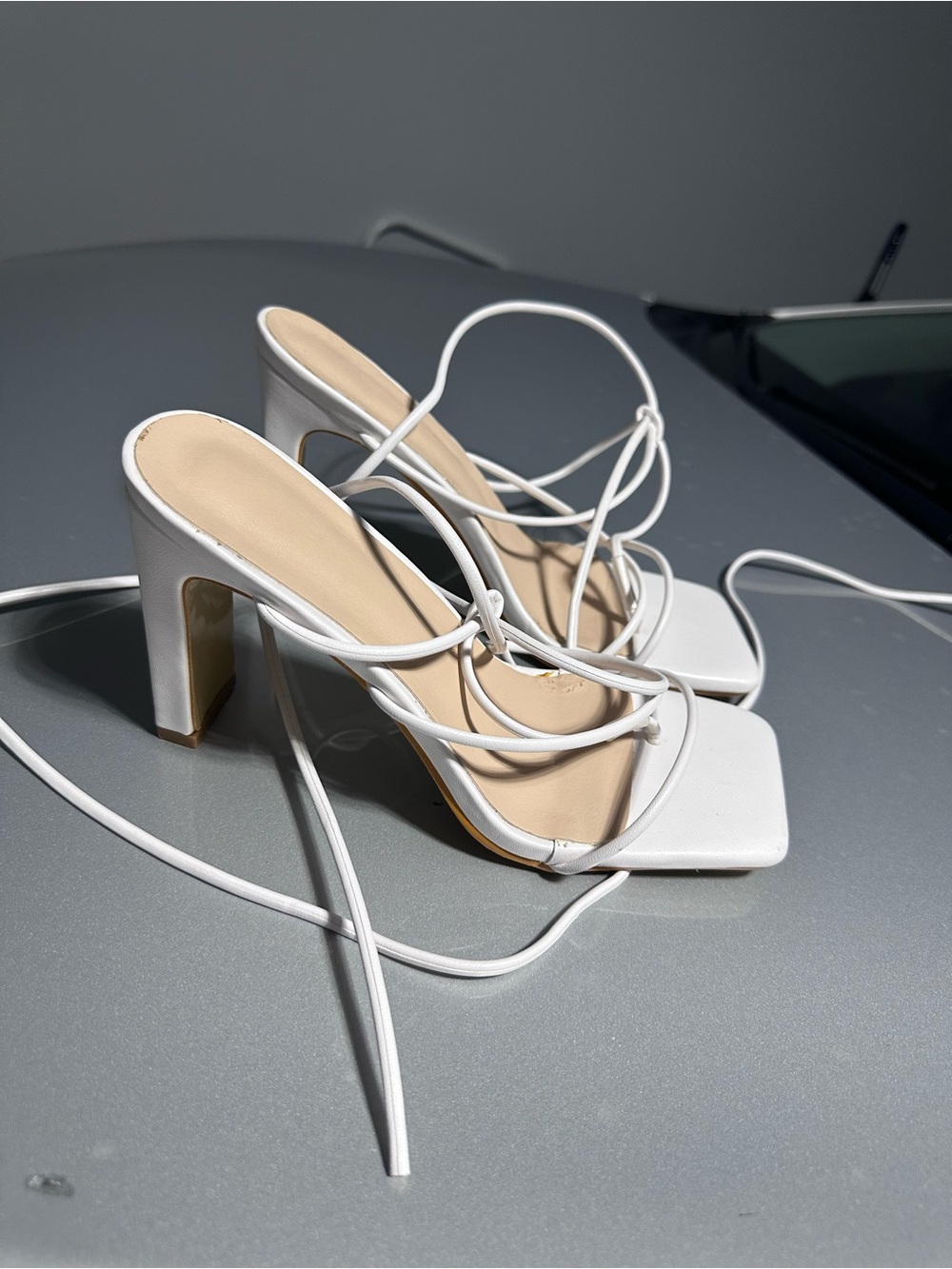 Women's White Strappy Square-Toe High Heel Sandals